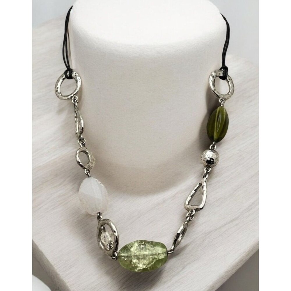 Lia Sophia Razz Beaded Necklace Silver Tone Green Beads